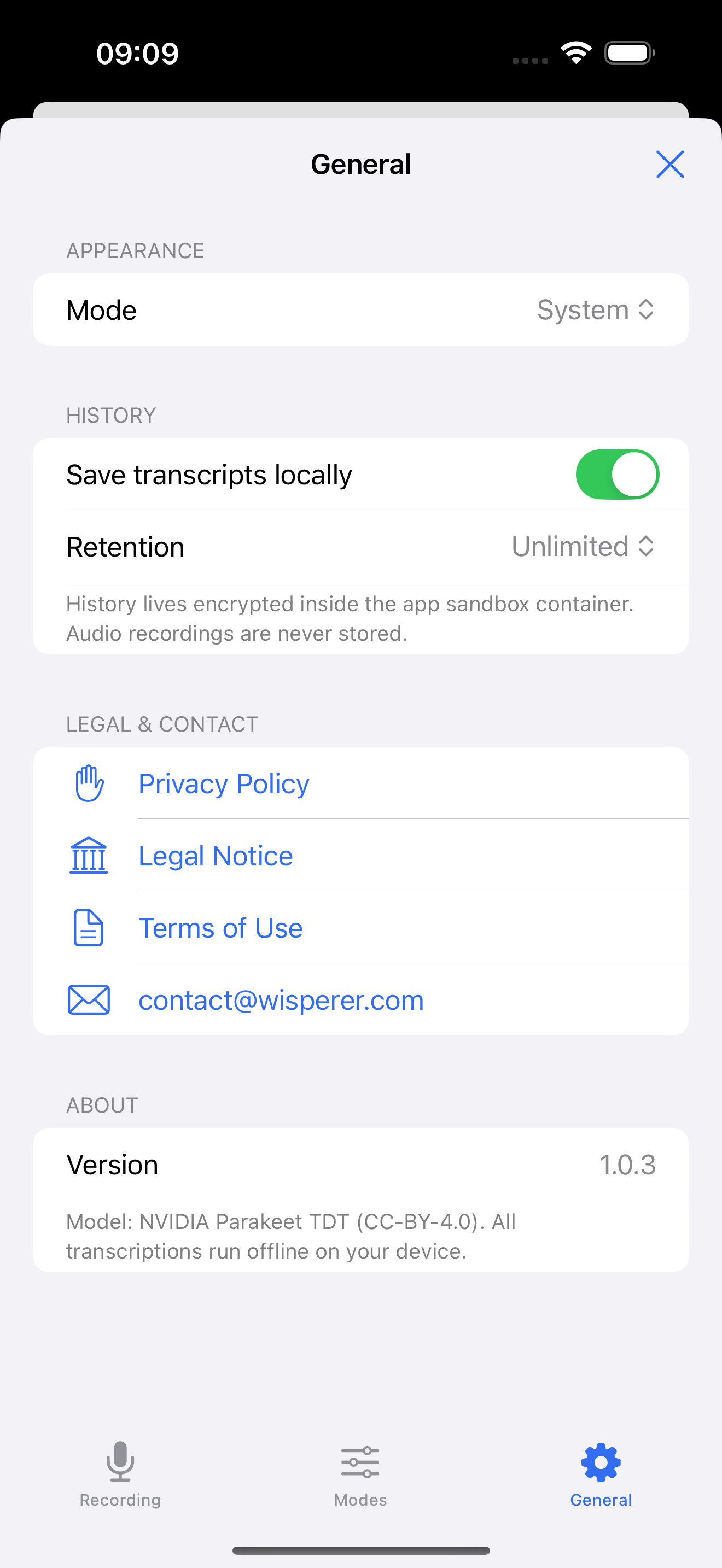 General settings