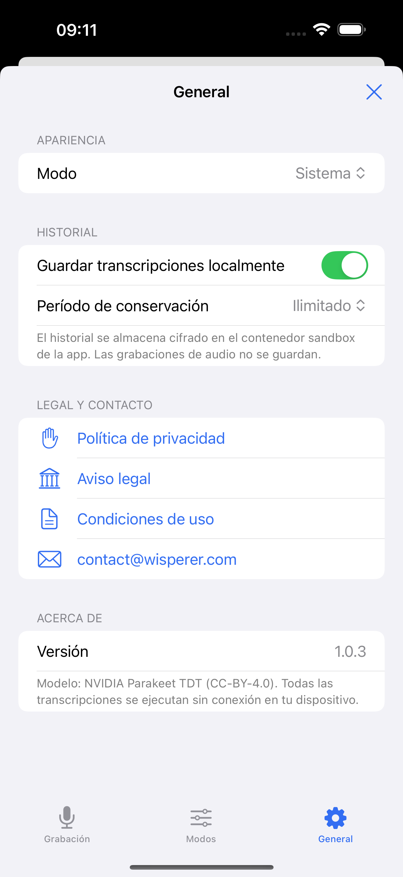 Ajustes generales