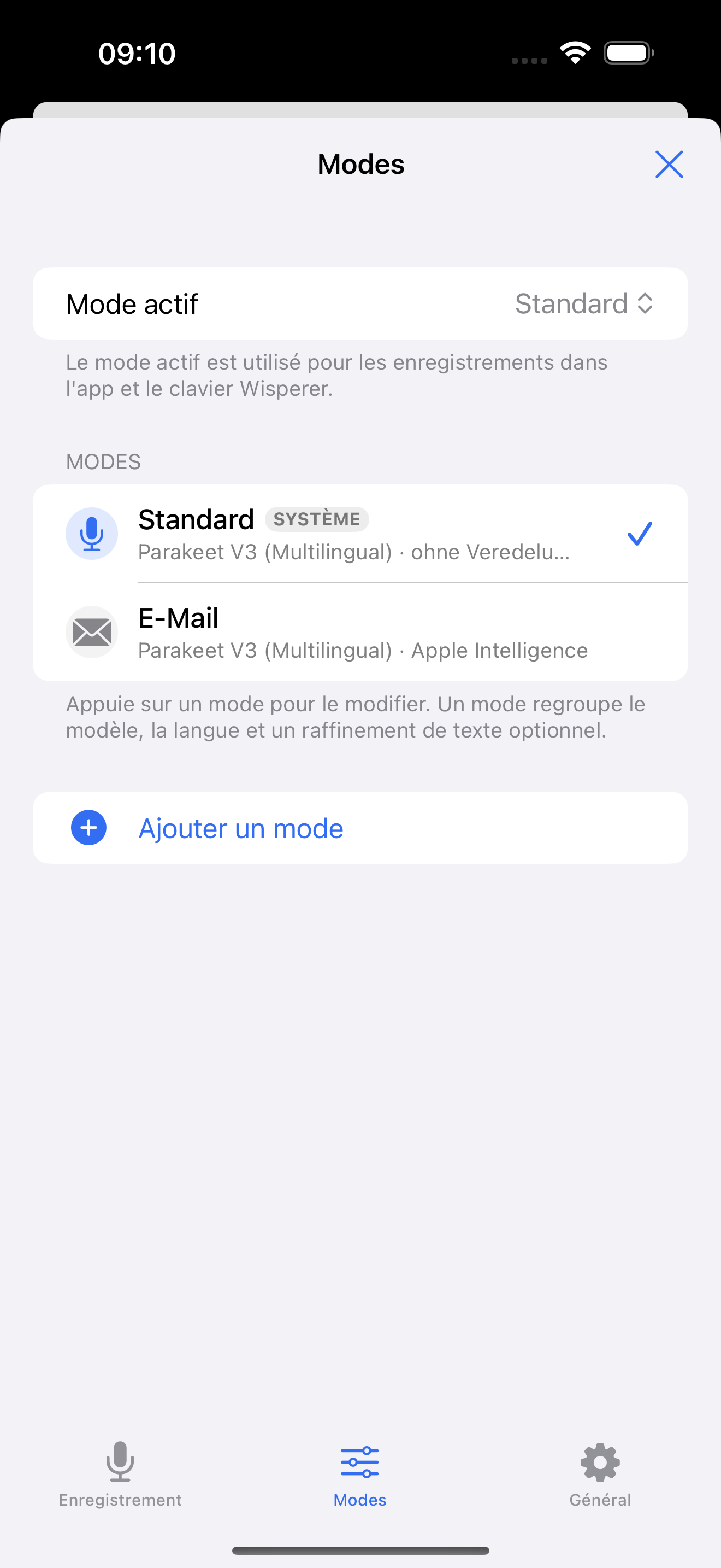 Liste des modes
