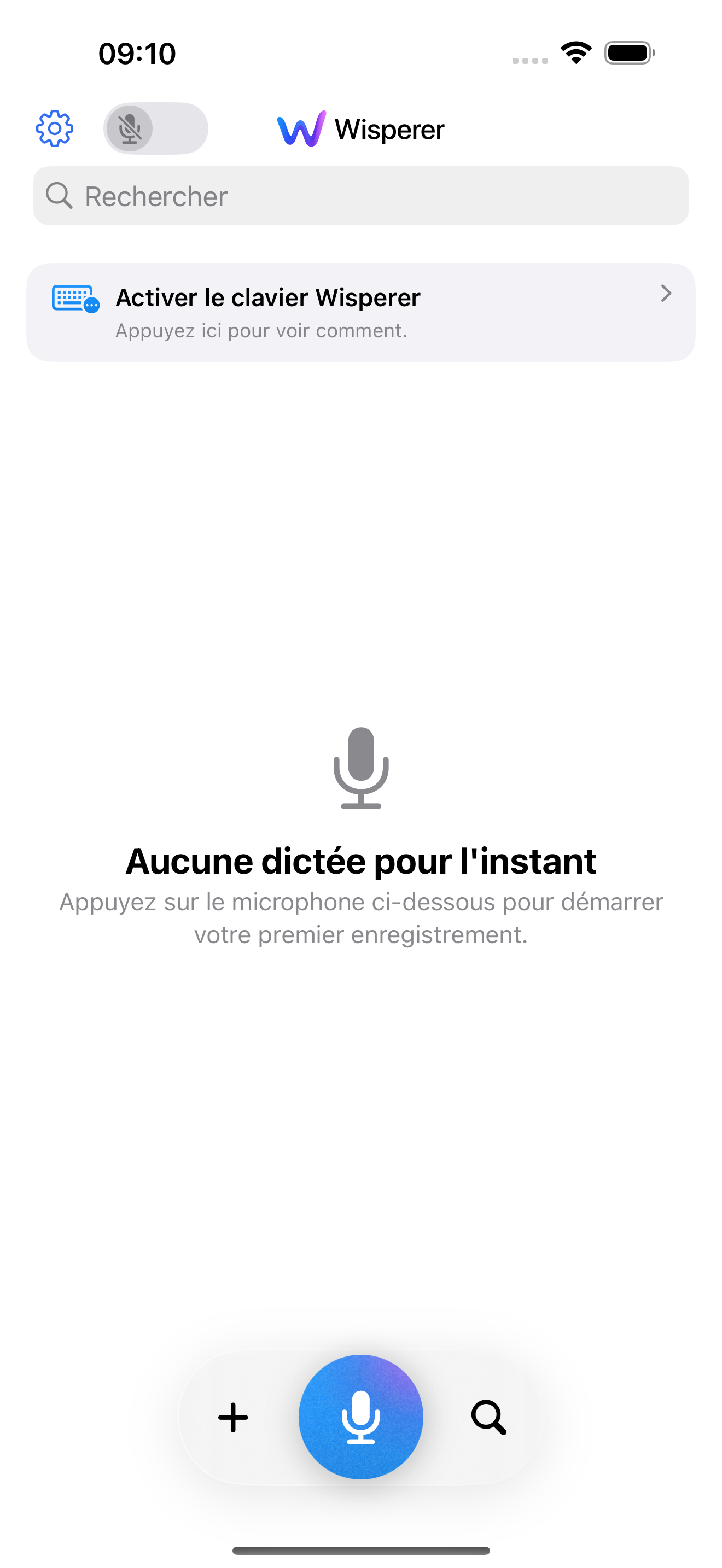 Écran d'enregistrement Wisperer